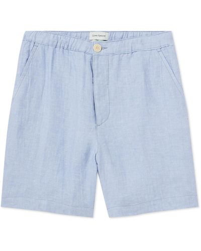 Oliver Spencer Osborne Straight-leg Linen Drawstring Shorts - Blue