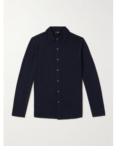 Theory Lorean Merino Wool-blend Shirt - Blue