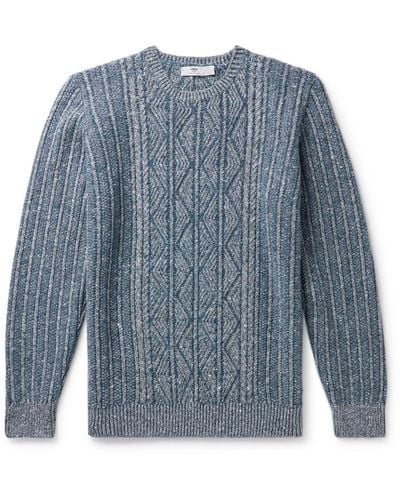 Inis Meáin Aran-knit Merino Wool And Cashmere-blend Sweater - Blue