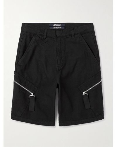 Jacquemus Marrone Straight-leg Zip-embellished Cotton-canvas Shorts - Black