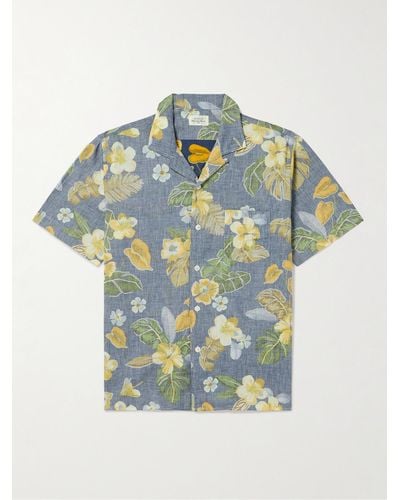 Hartford Palm Camp-collar Floral-print Cotton Shirt - Blue