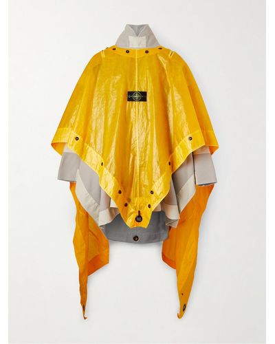 Stone Island Convertible Layered Ripstop And Wool-blend Hooded Poncho - Yellow