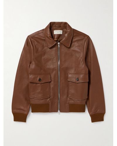 Officine Generale Gianni Leather Bomber Jacket - Brown