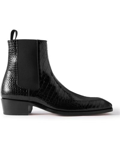 Tom Ford Bailey Croc-effect Patent-leather Chelsea Boots - Black