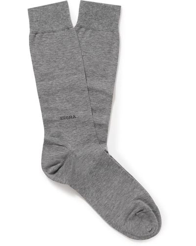 Zegna Logo-embroidered Cotton-blend Socks - Gray