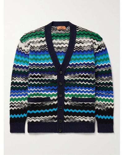 Missoni Gestreifter Cardigan aus einer Wollmischung in Häkeloptik - Blau