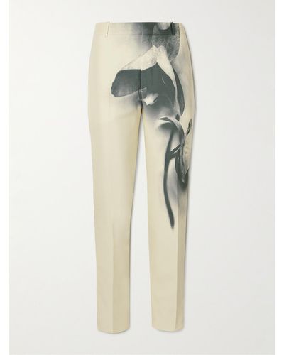 Alexander McQueen Tapered Printed Cady Trousers - Natural