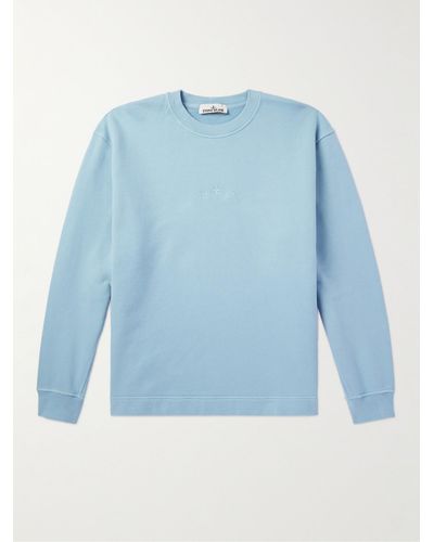 Stone Island Logo-embroidered Cotton-jersey Sweatshirt - Blue