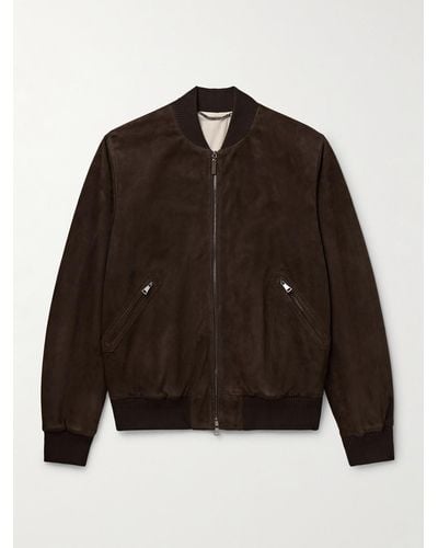 Canali Suede Bomber Jacket - Brown