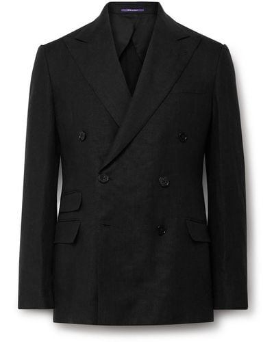 Ralph Lauren Purple Label Kent Slim-fit Double-breasted Linen Suit Jacket - Black