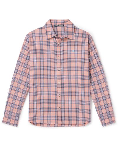 Acne Studios Logo-appliquéd Checked Cotton-flannel Shirt - Pink