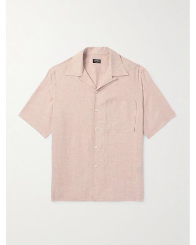 ZEGNA Camp-collar Oasi Linen Shirt - Pink