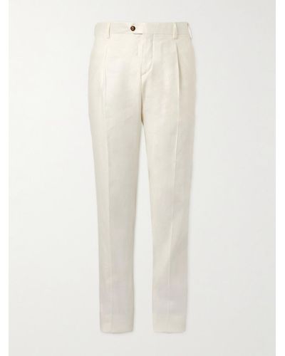 Lardini Straight-leg Pleated Linen-blend Trousers - Natural