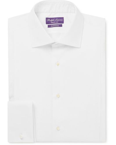 Ralph Lauren Purple Label Spread-collar Bib-front Cotton-poplin Tuxedo Shirt - White