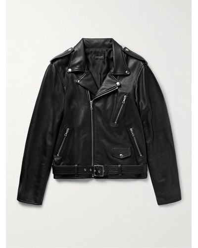 John Elliott Slim-fit Full-grain Leather Biker Jacket - Black