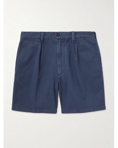 Drake's Pleated Straight-leg Cotton-twill Shorts - Blue