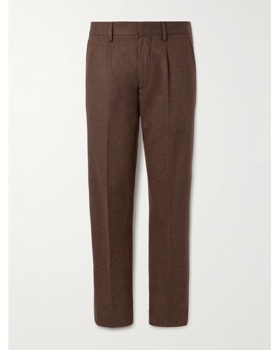 NN07 Bill 1630 Tapered Cropped Pleated Wool-blend Twill Trousers - Brown