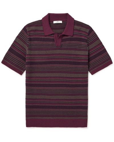 MR P. Striped Cotton Polo Shirt - Purple