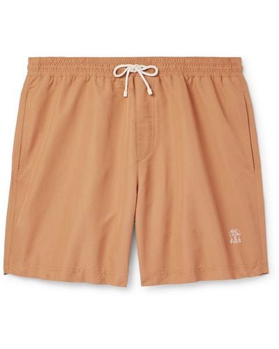Brunello Cucinelli Straight-leg Mid-length Logo-embroidered Swim Shorts - Natural