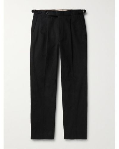 STÒFFA Tapered Pleated Cotton-canvas Trousers - Black