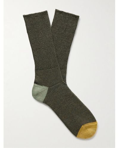 Anonymous Ism Socken aus Rippstrick in Colour-Block-Optik - Grün
