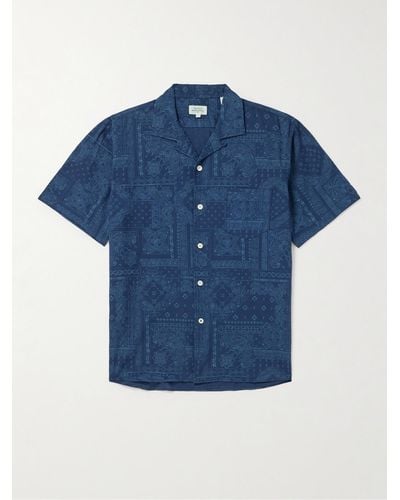 Hartford Camp-collar Bandana-print Cotton Shirt - Blue