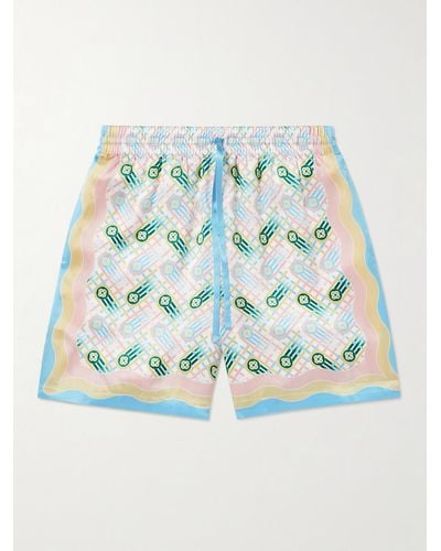 Casablancabrand Ping Pong gerade geschnittene Shorts aus bedruckter Seide - Blau