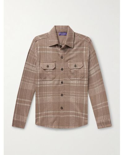 Ralph Lauren Purple Label Checked Cashmere And Silk-blend Overshirt - Natural
