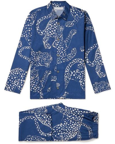 Desmond & Dempsey Printed Cotton Pajama Set - Blue