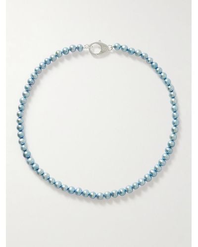 Hatton Labs Classic Silver Pearl Necklace - Blue