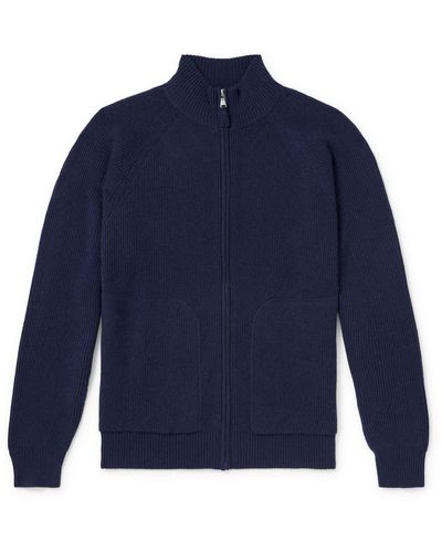 Allude Ribbed Cashmere-blend Zip-up Cardigan - Blue