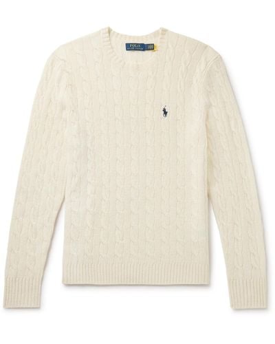 Polo Ralph Lauren Slim-fit Cable-knit Wool And Cashmere-blend Sweater - White