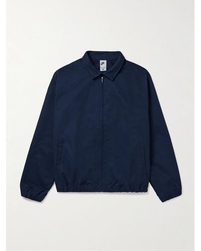 Nike Logo-embroidered Cotton-twill Harrington Jacket - Blue