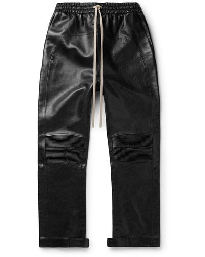 Fear Of God Slim-fit Straight-leg Full-grain Leather Drawstring Pants - Black