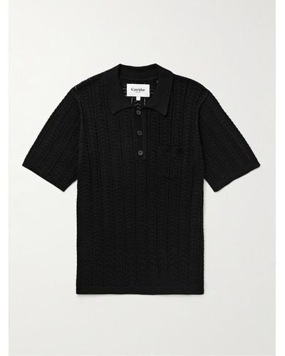 Corridor NYC Pointelle-knit Pima Cotton Polo Shirt - Black