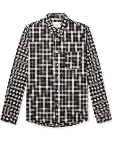 Folk Button-down Collar Checked Cotton-flannel Shirt - Black