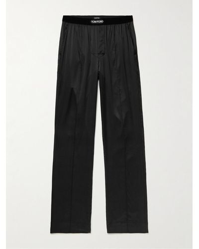 Tom Ford Pyjama-Hose aus Stretch-Seidensatin mit Samtbesatz - Schwarz