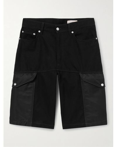 Alexander McQueen Straight-leg Shell-trimmed Denim Cargo Shorts - Black