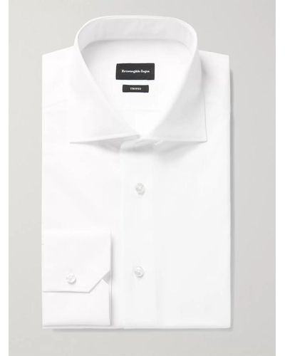 Zegna Trofeo Slim-fit Cutaway-collar Cotton-poplin Shirt - White