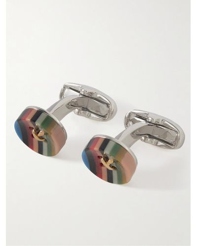 Paul Smith Button Silver- And Gold-tone And Striped Enamel Cufflinks - Metallic