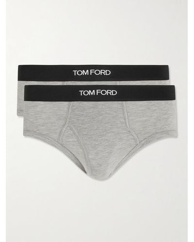 Tom Ford Two-pack Stretch Cotton And Modal-blend Briefs - Grey