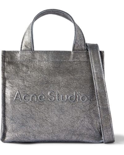 Acne Studios Logo-embossed Metallic Denim Tote Bag - Gray