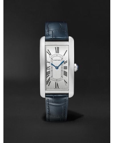 Cartier Tank Américaine 44,4 mm Uhr aus Edelstahl mit automatischem Aufzug und Alligatorlederarmband - Schwarz