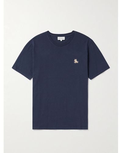 Maison Kitsuné T-shirt in jersey di cotone con logo applicato - Blu