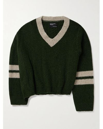 Enfants Riches Deprimes Asymmetric Striped Brushed-cashmere Sweater - Green