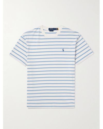 Polo Ralph Lauren Logo-embroidered Striped Cotton-jersey T-shirt - Blue