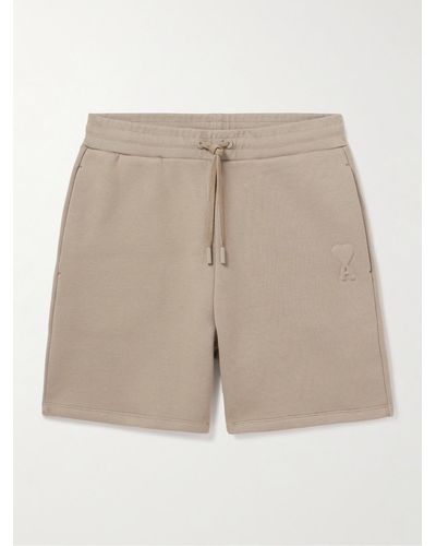 Ami Paris Straight-leg Logo-embossed Cotton-blend Jersey Drawstring Shorts - Natural