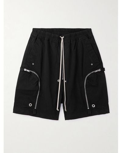 Rick Owens Bauhaus Wide-leg Zip-embellished Cotton-twill Drawstring Shorts - Black