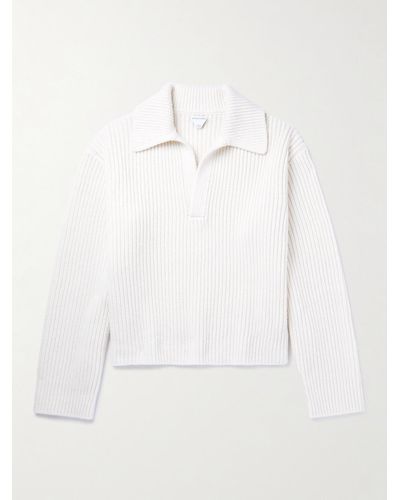 Bottega Veneta Ribbed-knit Polo Jumper - White