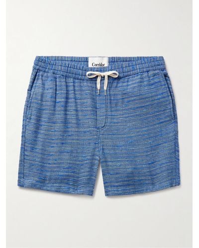 Corridor NYC Surf gerade geschnittene Shorts aus gestreiftem Jacquard aus einer Baumwollmischung mit Kordelzugbund - Blau